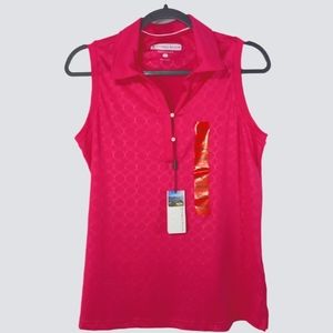 PEBBLE BEACH PERFORMANCE Bright Pink Sleeveless Collar Top SZ Medium